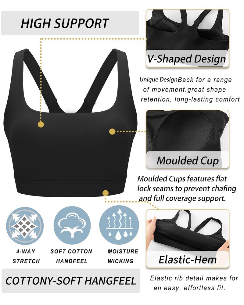 RUNNING GIRL Black Sports Bras for Women, Molded Cup Running Sports Bras for Women High Support Large Bust(3083Black_M)