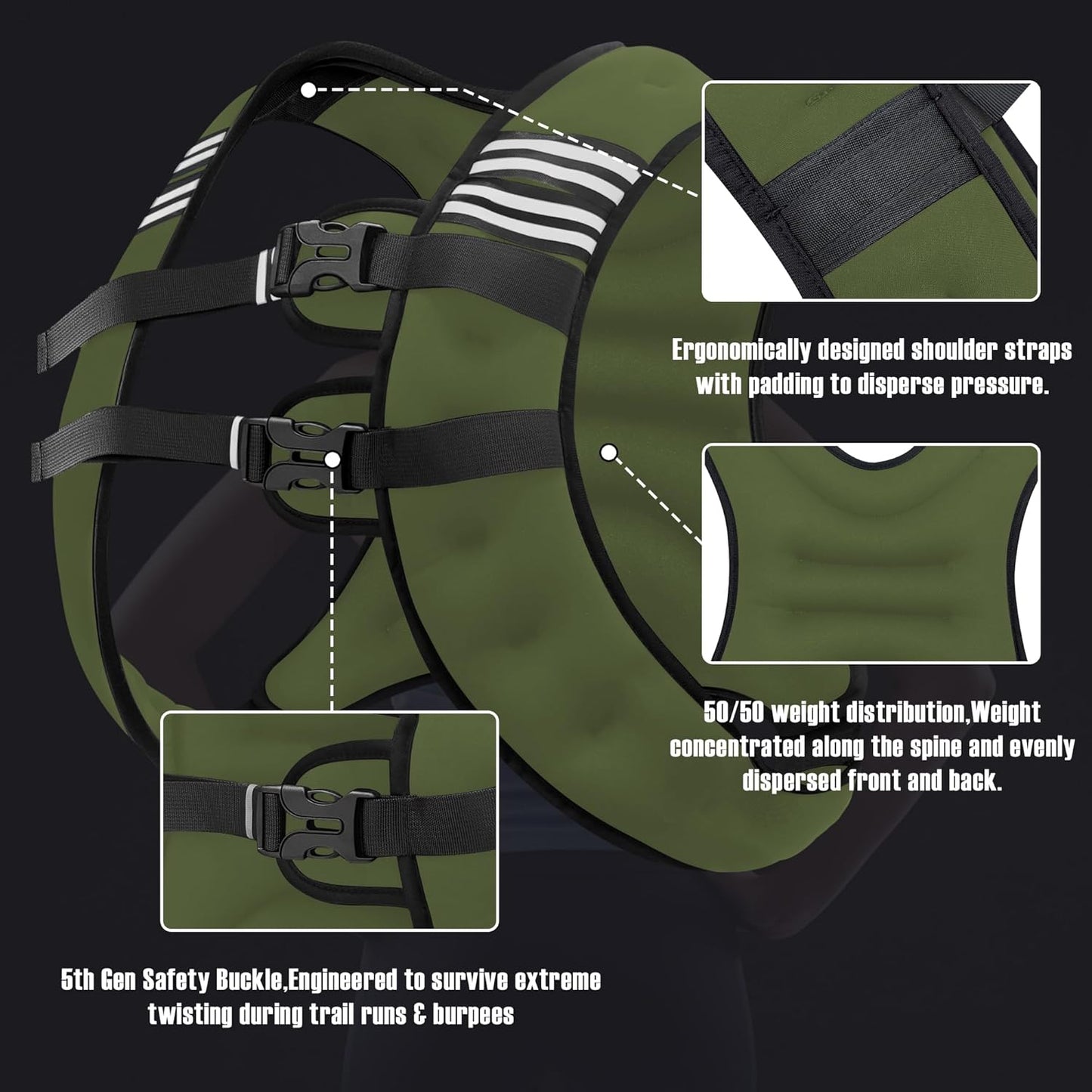 NATURELUX Weighted Vest Men or Women - 5/10/15/20/25/30lbs Weights with Reflective Stripe, Weighted Vest for Workout Equipment for Strength Training Running - Walking Weight Loss