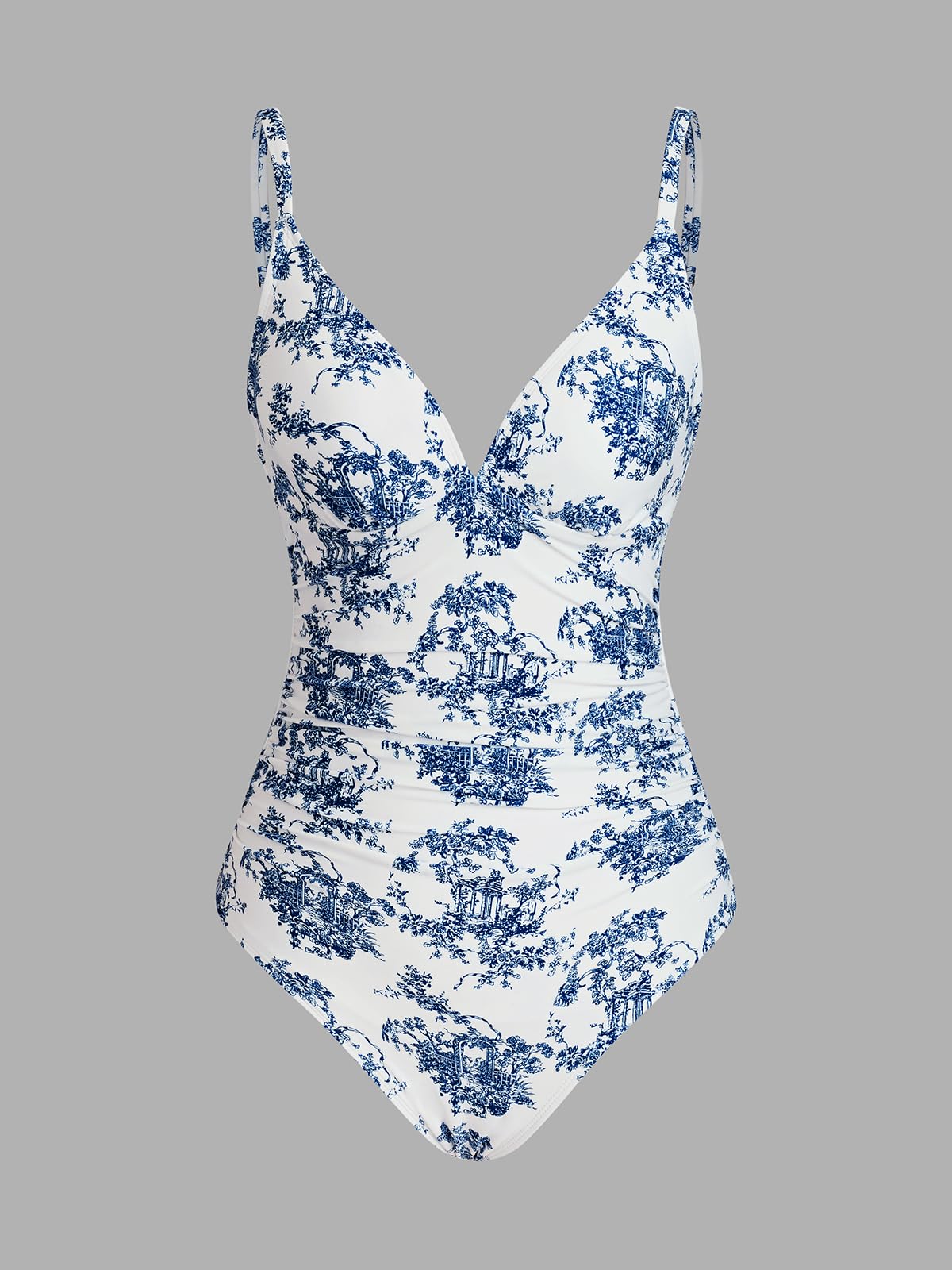 CUPSHE Women's One Piece Swimsuit Bathing Suit V Neck Ruched Adjustable Straps Spaghetti, S