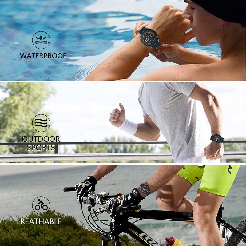 OVERSTEP Compatible Garmin Fenix 7X Band, 26mm Quick Release Silicone Strap for Fenix 6X/6X Pro/5X/5X Plus/3/3 HR Smartwatch (Dark Blue-Yellow)