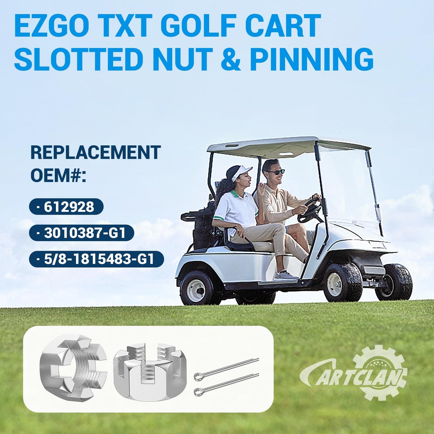 CartClan 2 Set EZGO TXT Golf Cart Slotted Nut & Pinning 1976-2013 Replacement Part 5/8-1815483-G1/612928 3010387-G1