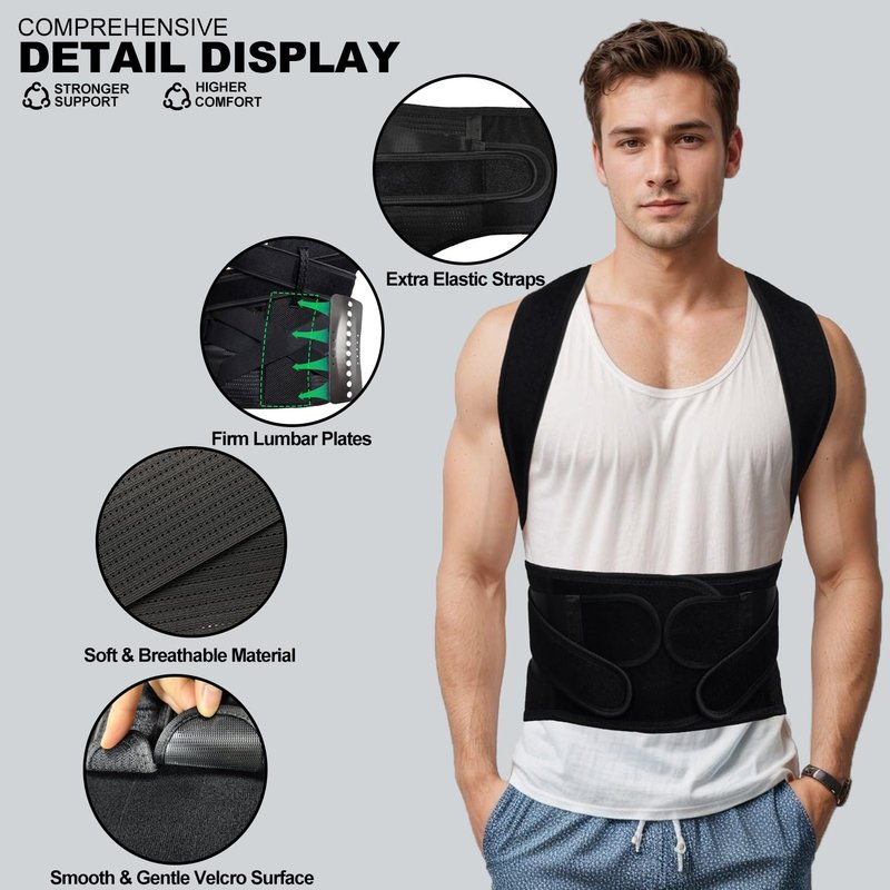 ABACKH Upgraded Back Brace Posture Corrector for Women and Men - Adjustable Back Brace with Bionic Bone Lumbar Panel for Upper & Lower Back Pain Relief, Sciatica, Herniated Disc L(34-38Inch)