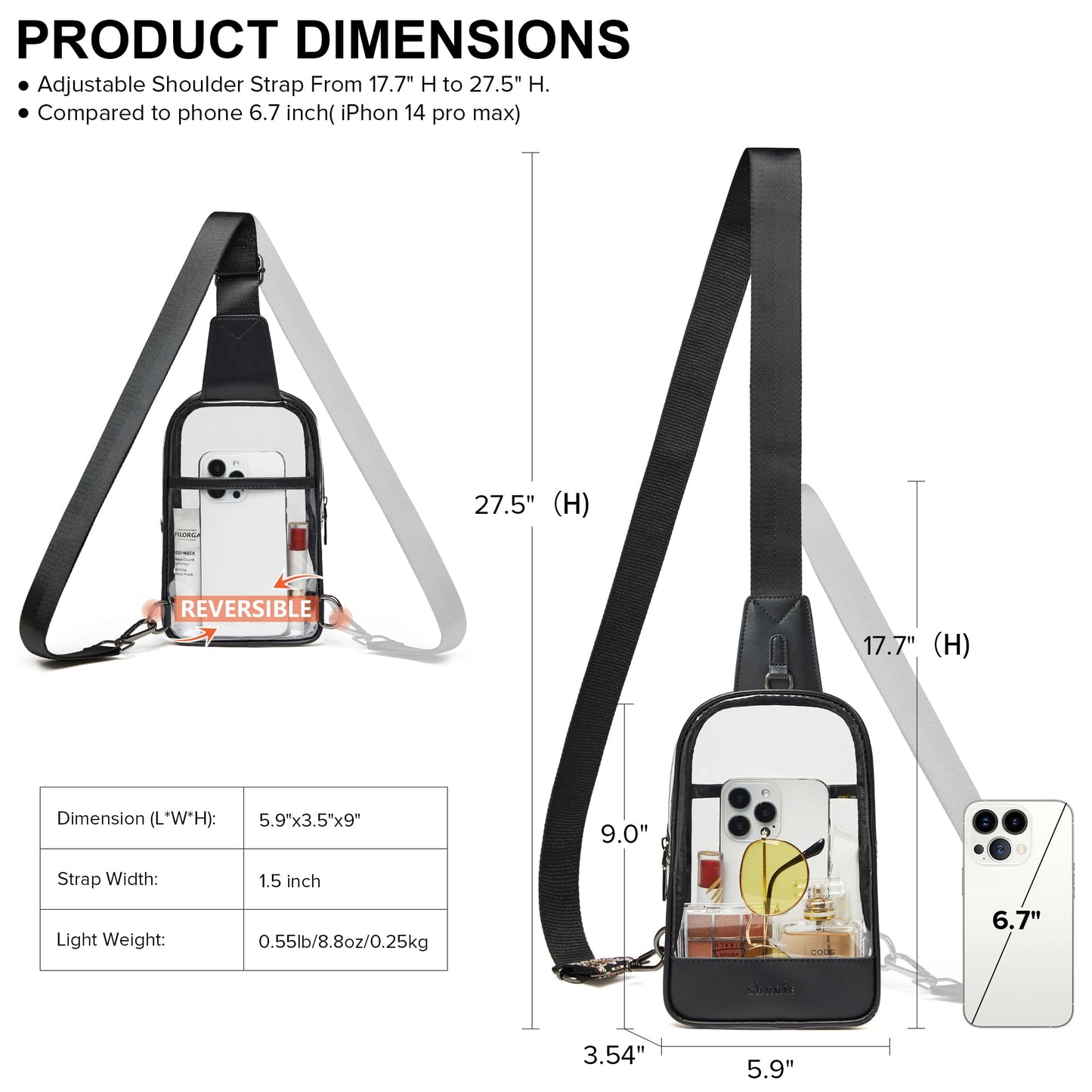 Shrrie Clear Bag for Stadium Events Transparent Crossbody Sling Bag for Women & Men - Stadium Approved, Concerts & Sports