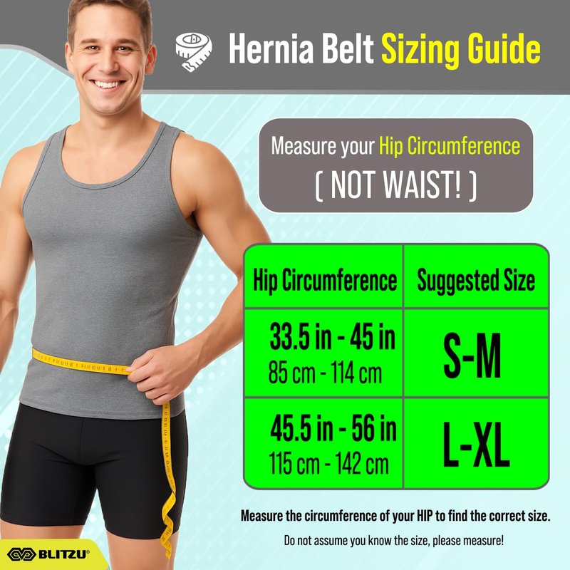 BLITZU Inguinal Hernia Support Belt for Men & Women, Adjustable Left or Right Side Hernia Truss with Removable Compression Pad, Slim Groin Support Belt for Everyday Wear Black S-M