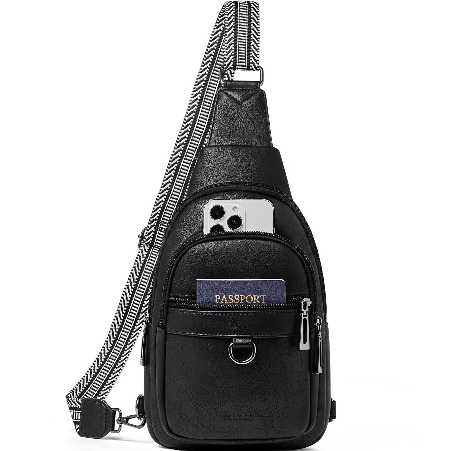 cakang Crossbody Bags for Women Leather Sling Bag Crossbody Purse Travel Chest Bag Trendy with Anti Theft Back Pocket Black