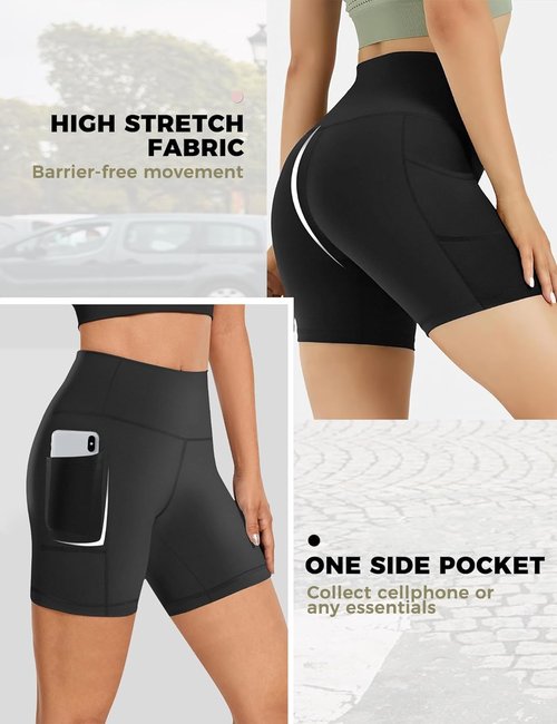 Buauty Biker Shorts for Women - High Waisted Tummy Control | 5"/8" Spandex Yoga & Gym Shorts with Pocket