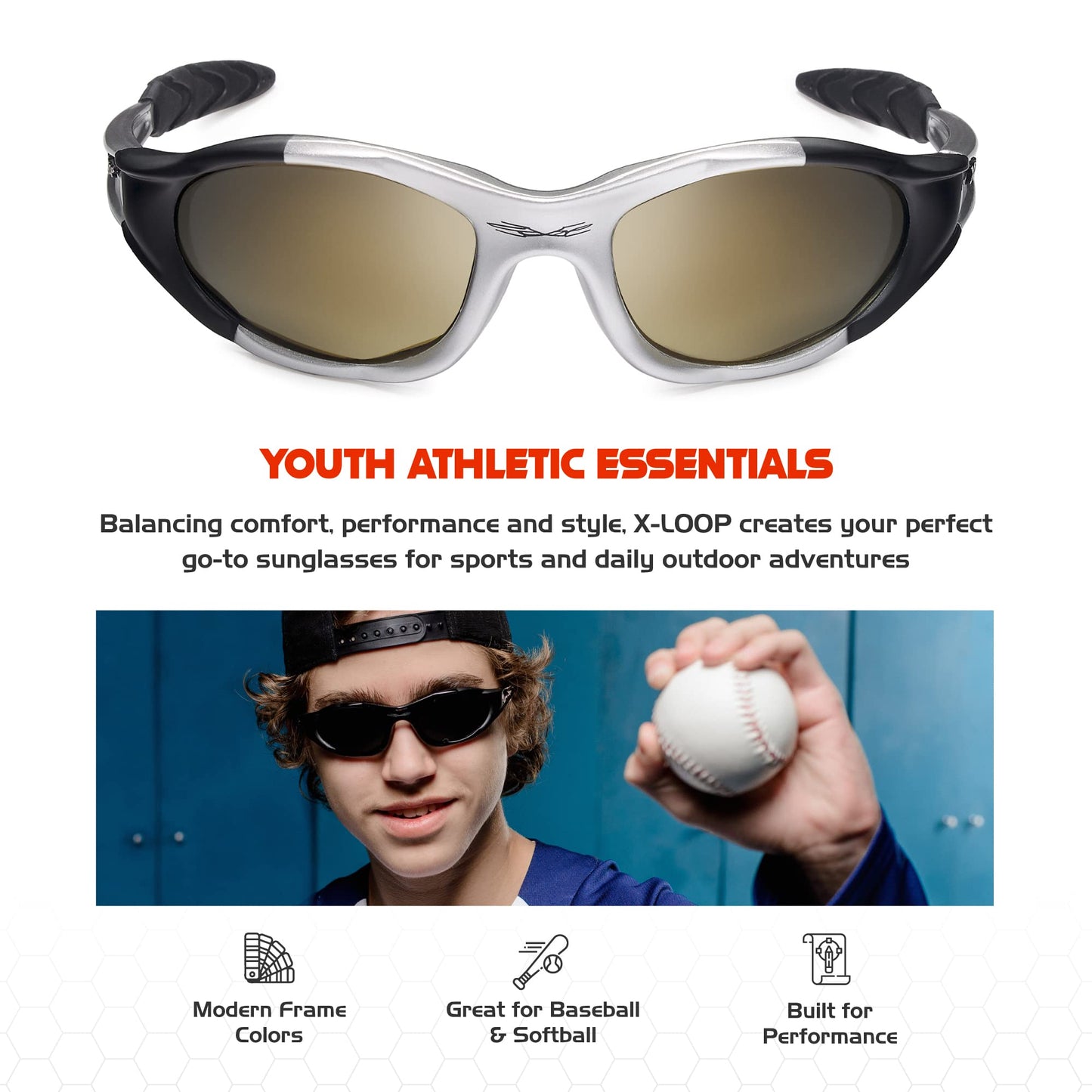 X LOOP Youth Sports Polarized Sunglasses for Boys Kids Teens Age 8-16 Baseball Cycling Running Wrap Around UV400 Glasses
