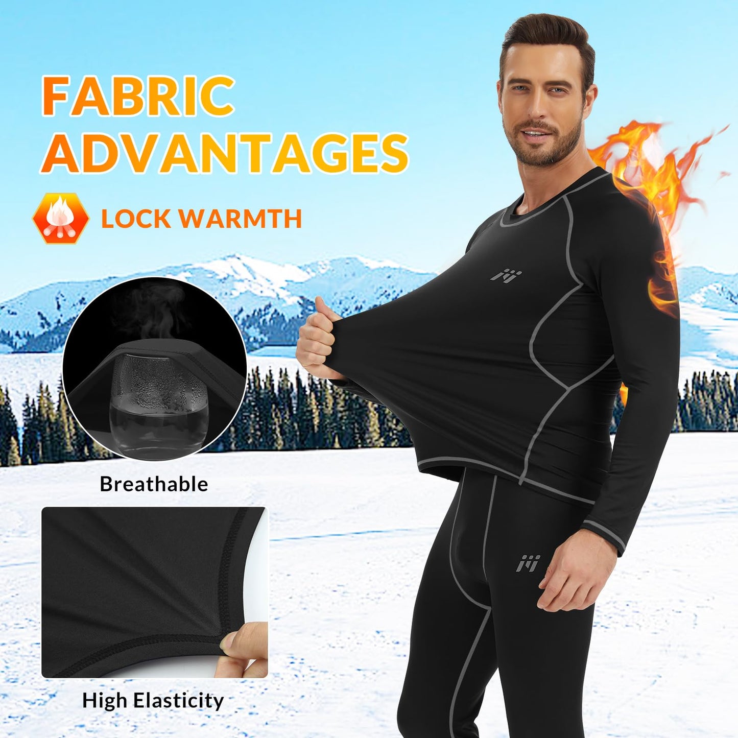 MeetHoo Men Thermal Underwear Set Long Johns with Fleece Lined Base Layer Men Cold Weather Top Bottom for Skiing Running