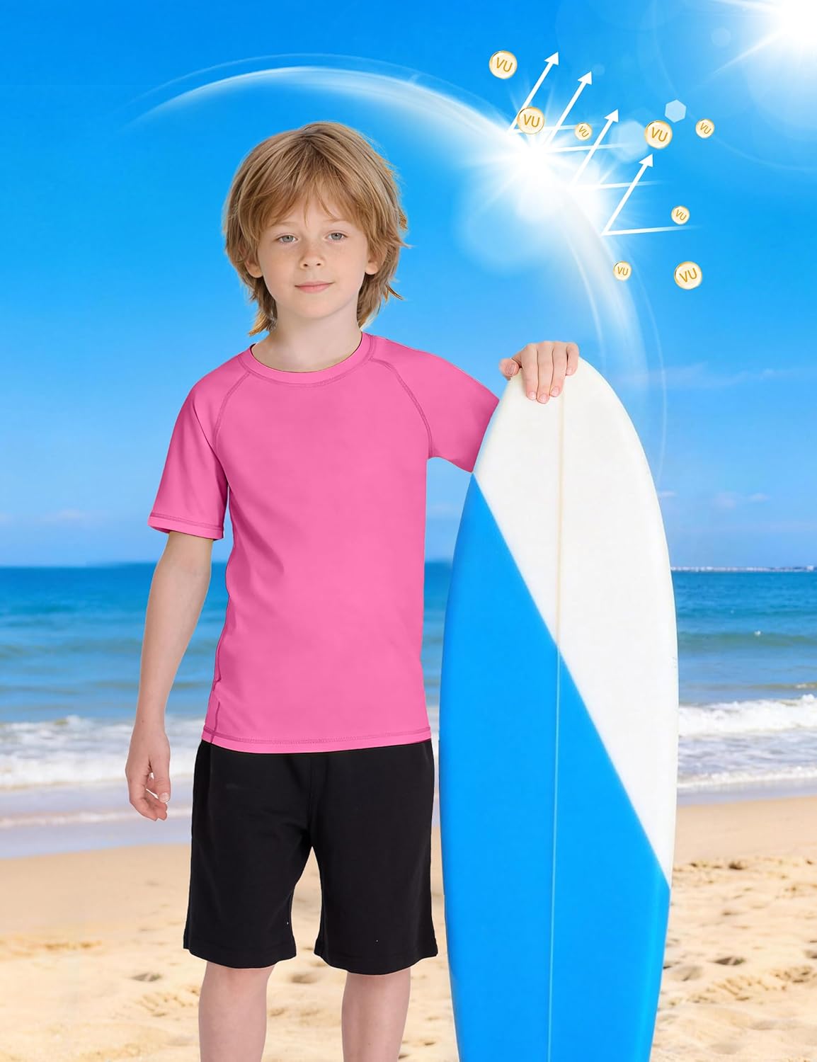 Skiennix Boys' Rash Guard Swim Shirt - UPF 50+ Sun Protection | Short Sleeve for Kids & Youth