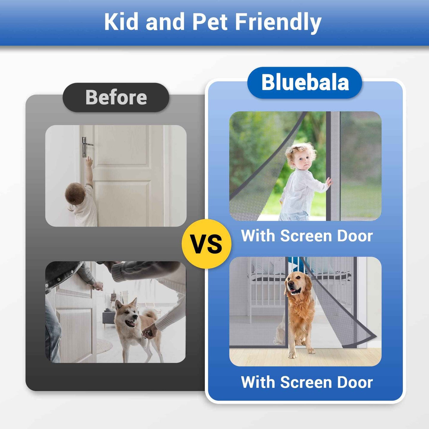 Fiberglass Magnetic Screen Door Mesh - Heavy Duty Magic Door Screen Closure with Magnets for Sliding, Patio, French, Front and Back Door, Kid and Pet Friendly, Easy Install Gray