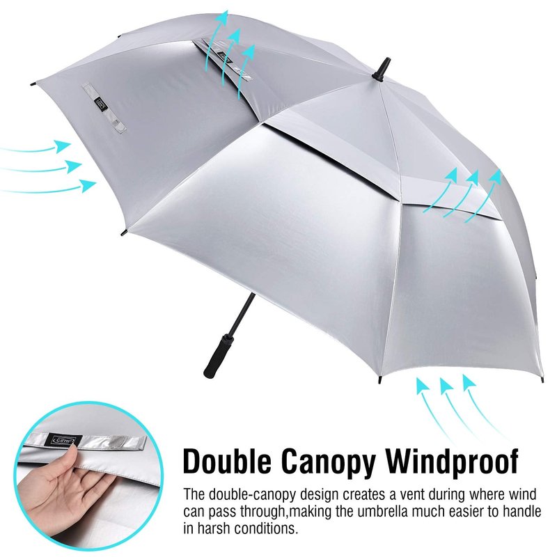 G4Free 72 Inch Huge Golf Umbrella UV Protection Auto Open Windproof Umbrella Oversized Extra Large Vented Double Canopy for Family (Silver/Black)