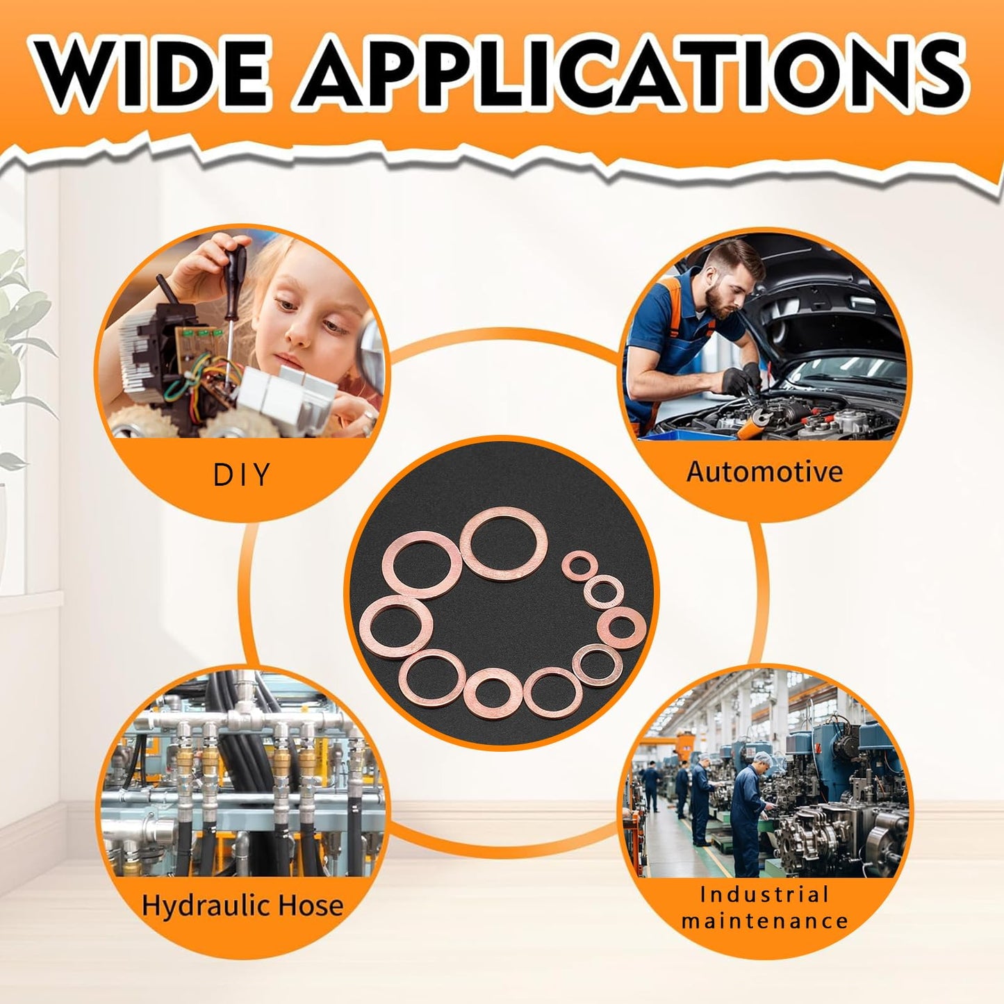 235 Pcs Copper Sealing Crush Metric Washer Assortment Kit Flat Ring Oil Drain Plug Seal Gasket Set Banjo Bolt Washer 10 Sizes M5 M6 M8 M10 M12 M14 M16 for Automotive Motorcycles