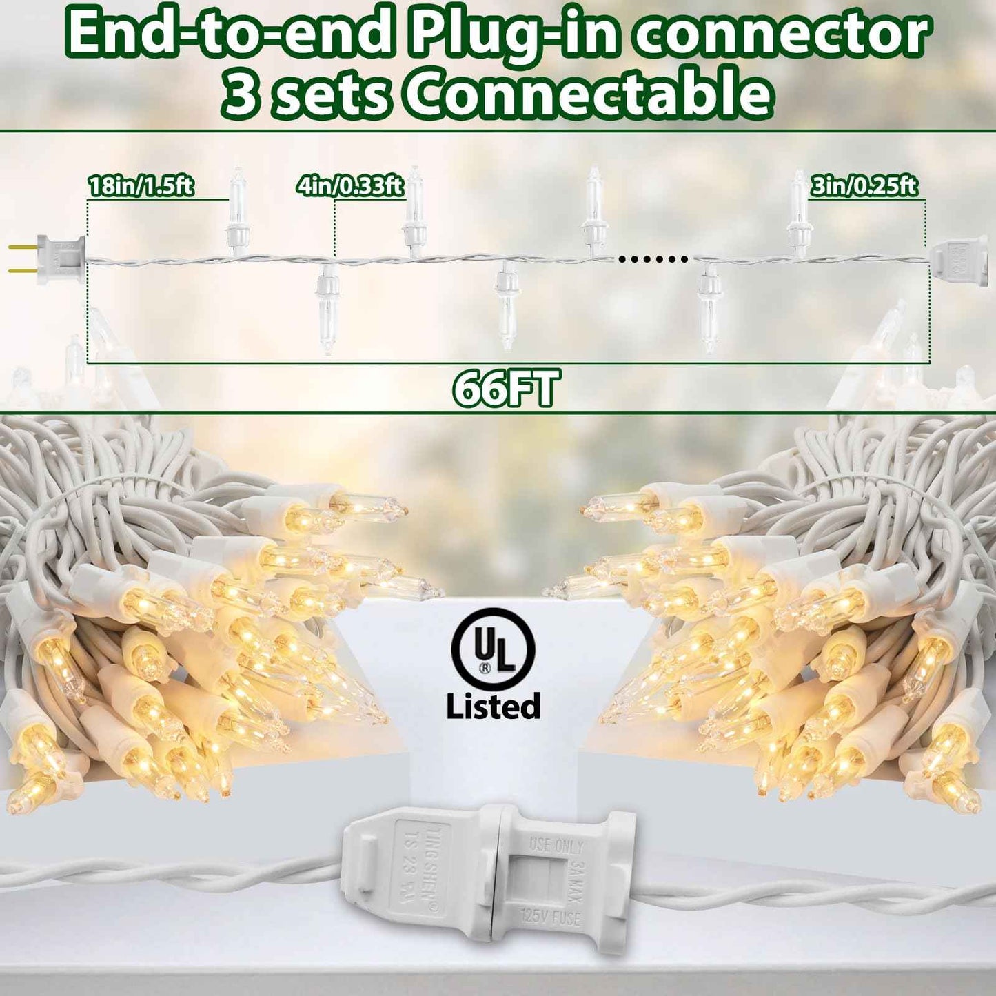 CXLHO Clear Christmas Lights 66FT 200 Incandescent Bulbs Warm White Mini Lights with White Wire for Christmas Tree, Garland, Thanksgiving, Wedding, Party, Home, Indoor & Outdoor Festival Decoration