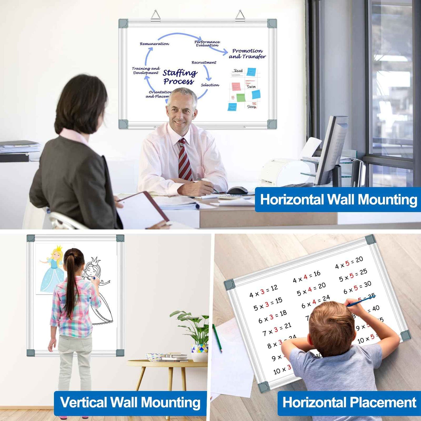 Magnetic White Board Dry Erase Board for Wall 24" x18 (2pcs) Aluminum Frame Magnet White Board for Home, School, Office, Kitchen