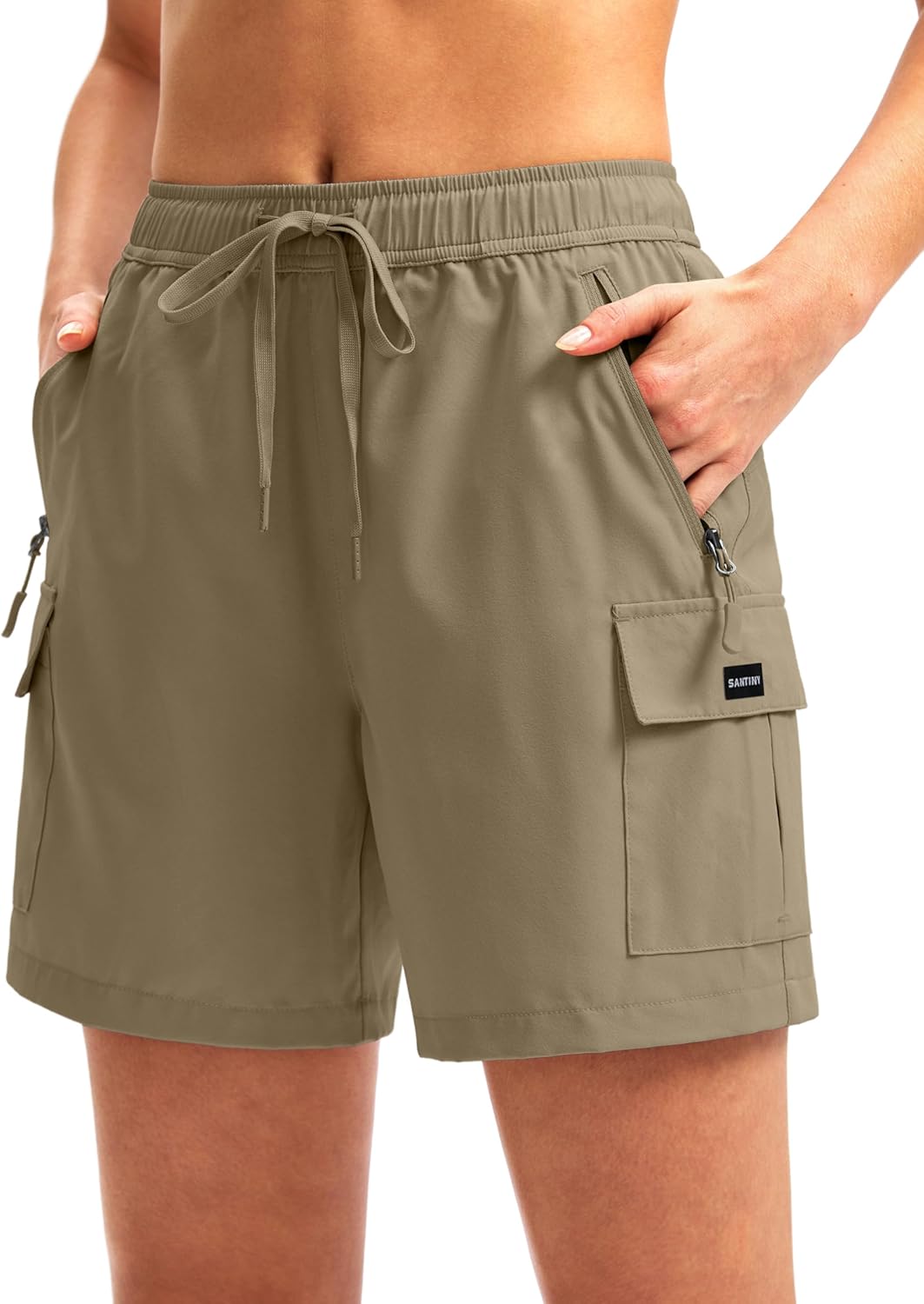 SANTINY Women's Hiking Cargo Shorts - Quick Dry Lightweight Summer Athletic Shorts | Zipper Pockets, 5''/7''/9''
