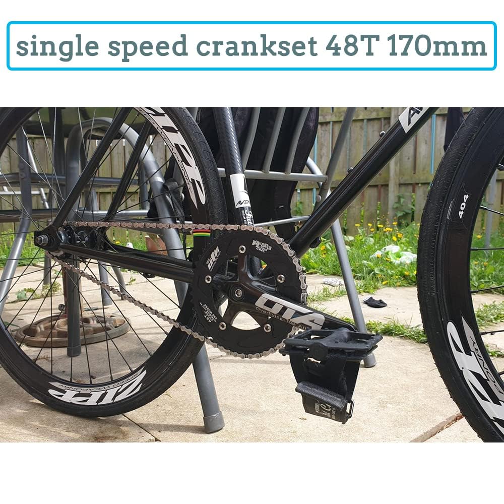 CYSKY Single Speed Crankset 48T 170mm Crankarms 130 BCD Litepro Folding Bike Crankset for Single Speed Bike, Track Road Bicycle, Fixed Gear, Fixie, Dahon (Square Taper, Black)