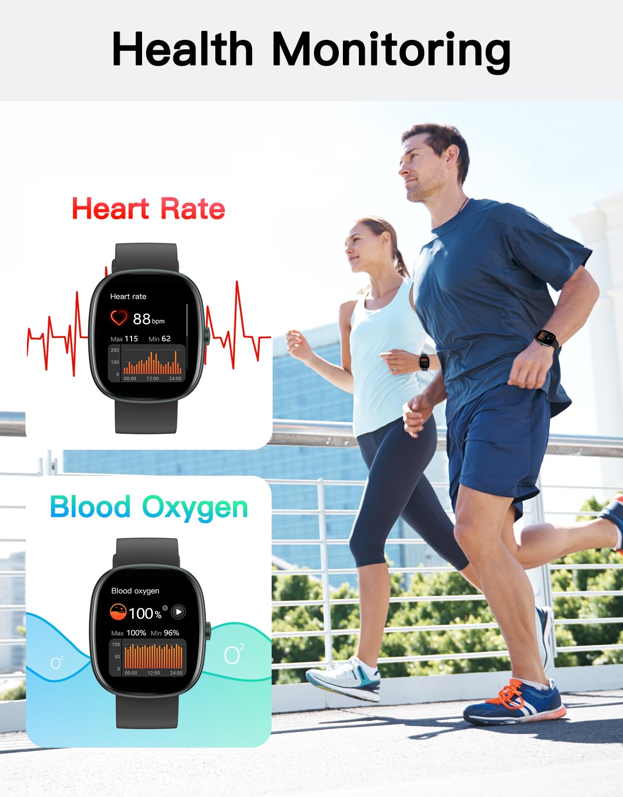Fitness Trackers for Men Women with Bluetooth Call 24/7 Heart Rate & Blood Oxygen Monitor Sleep Tracker, Steps/Calories Counter Stopwatch/Timer/Alarm Clock, Pedometer for Walking Waterproof (Black)