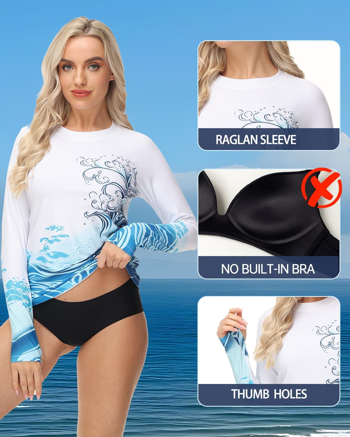 VAYAGER Women's Rash Guard - UPF 50+ Long Sleeve Swim Shirt for Quick Drying Beach & Surfing | Thumb Hole Design