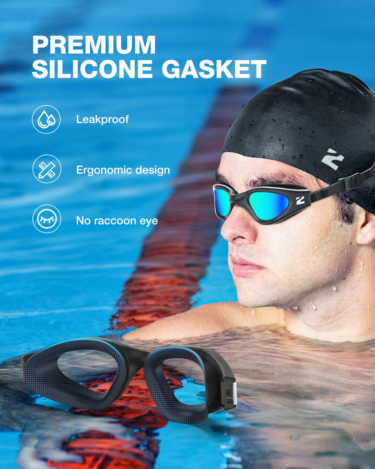 ZIONOR Swim Goggles Adult, G1 Air Unisex No Leak Anti-Fog with Swim Cap