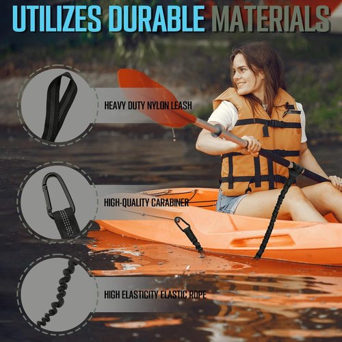 Apeso Kayak Paddle Leash - Durable Fishing Lanyard Tool with Carabiner | 2 Pack