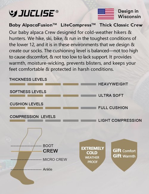 Juclise Alpaca Wool Unisex Winter Heavyweight Crew Socks Hiking Boot Warm Thick Thermal Cushioned Moisture Wicking (US, Alpha, Large, Regular, Regular, Beige Pattern+black Pattern)