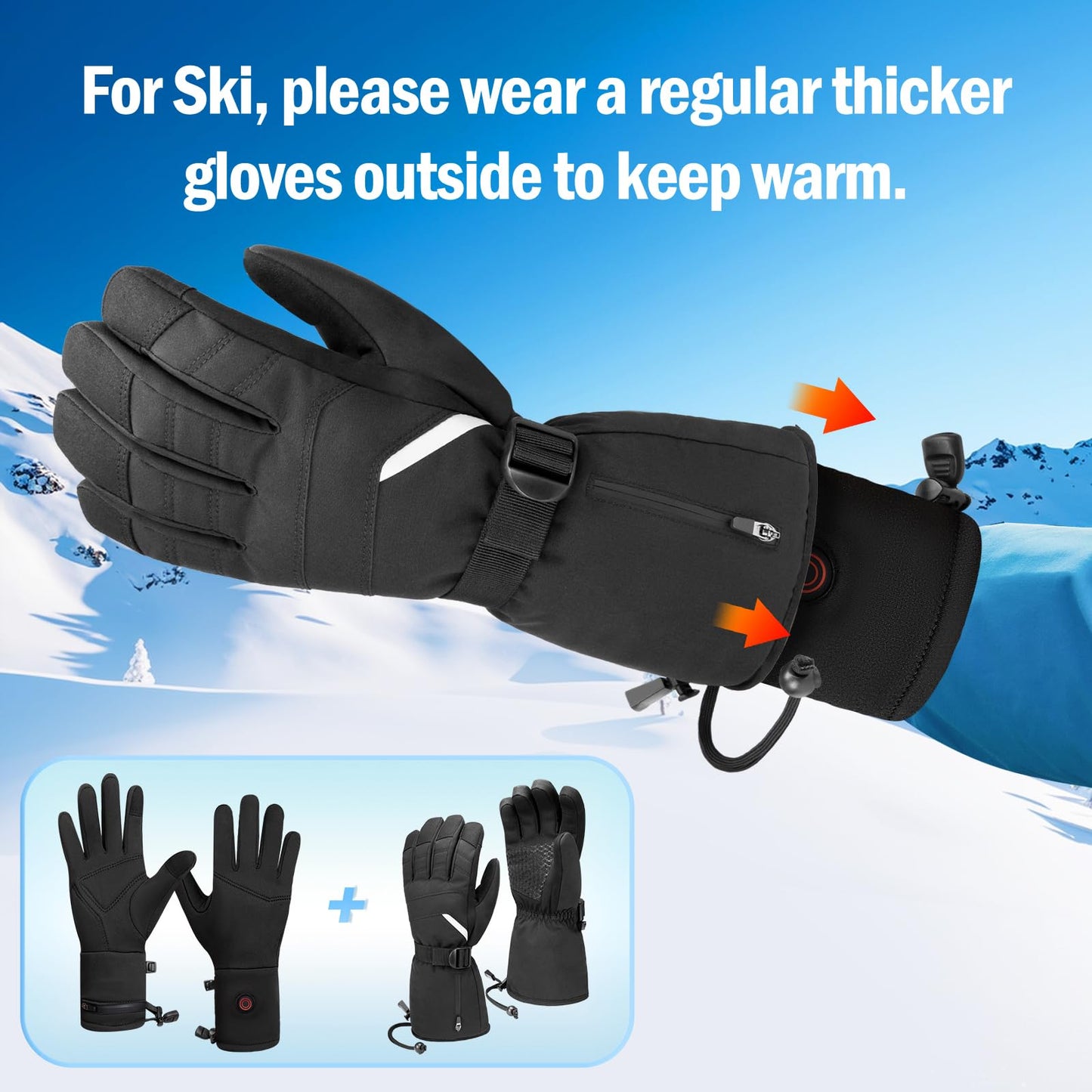 Heated Gloves Liners for Men Women Rechargeable Battery Powered