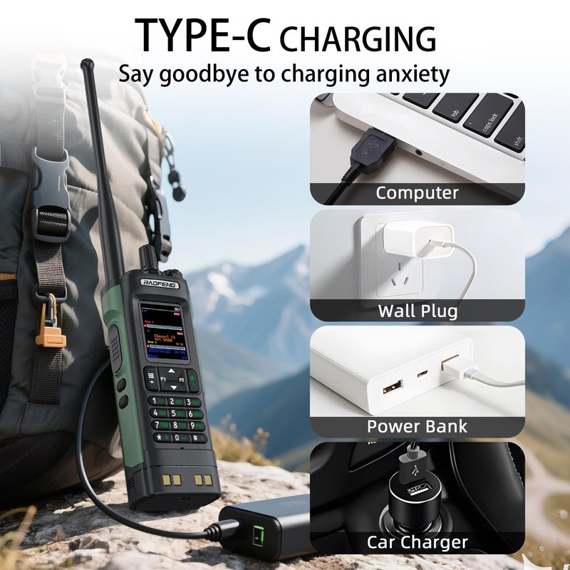 BAOFENG DM32 Dmr Radio,DM-32 Handheld Radio with USB-C Charging, GPS, 10W Long Range DM32UV Walkie Talkie for Emergency Rescue & Outdoor Sports (1Pack Green+Dual Section Antenna+Radio Holster)