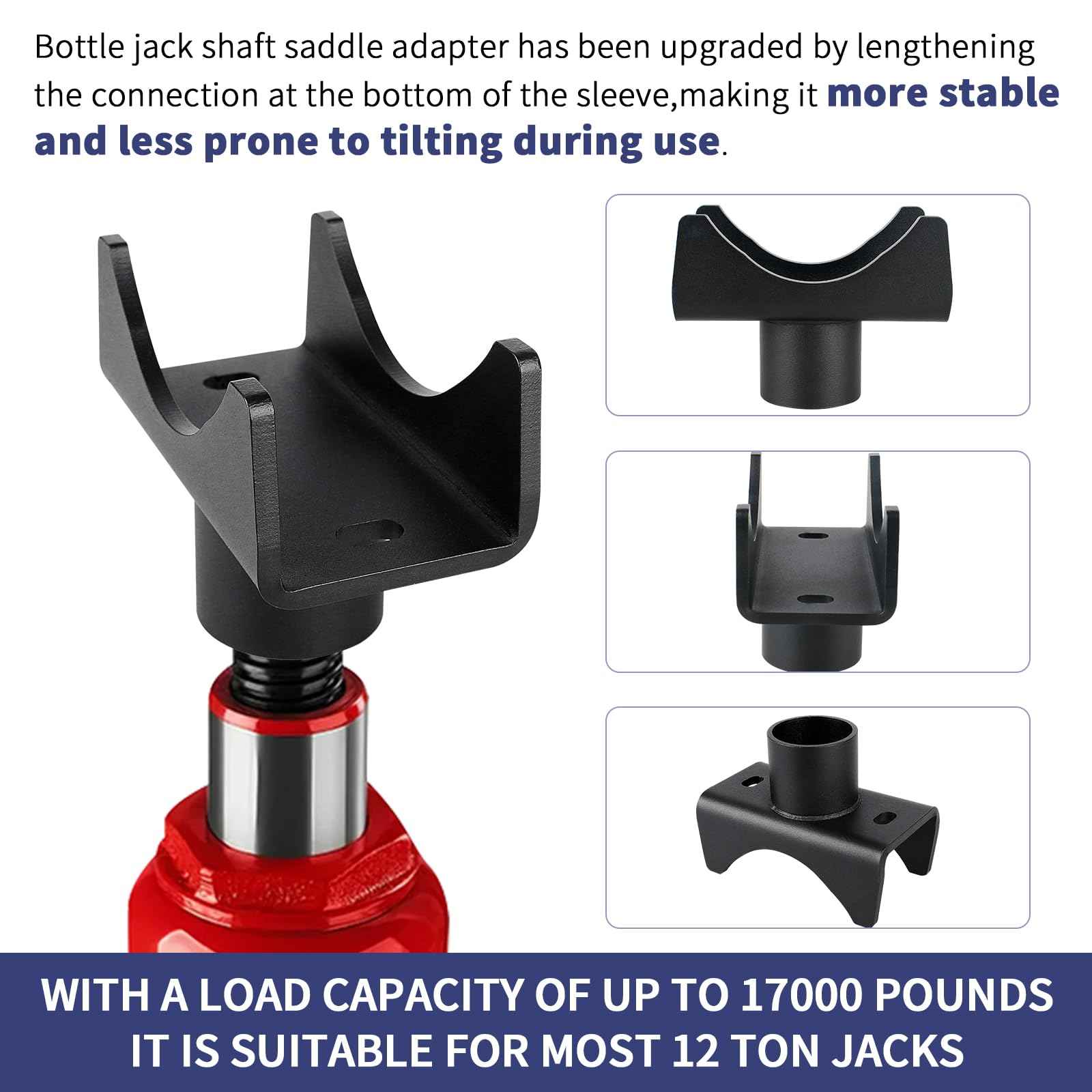 Bottle Jack Adapter, Axle Saddle for 2", 3", 4" Round & 2" Square Tube, Bottle Jack Extension for RV Trailer, Within 1.5" Lifting Platform, Garage, Farm & Ranch
