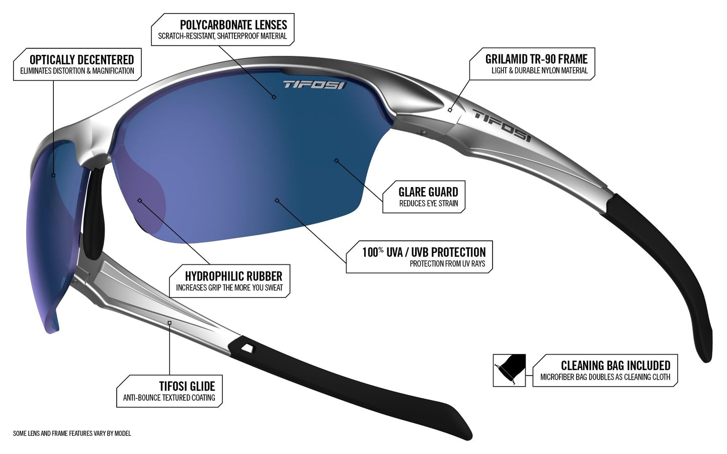 Tifosi Intense Sunglasses Silver/Smoke Blue lenses