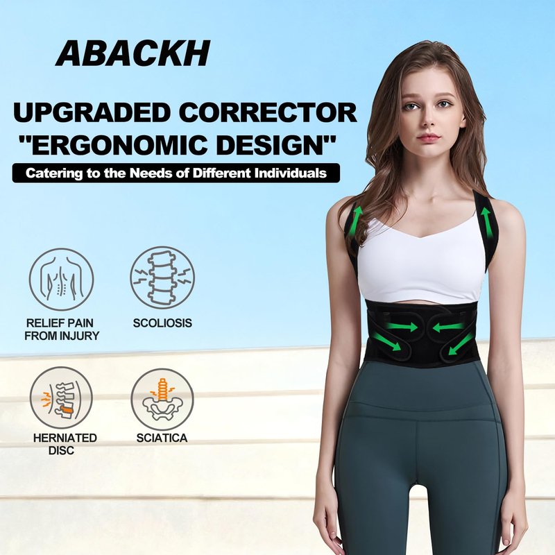 ABACKH Upgraded Back Brace Posture Corrector for Women and Men - Adjustable Back Brace with Bionic Bone Lumbar Panel for Upper & Lower Back Pain Relief, Sciatica, Herniated Disc L(34-38Inch)