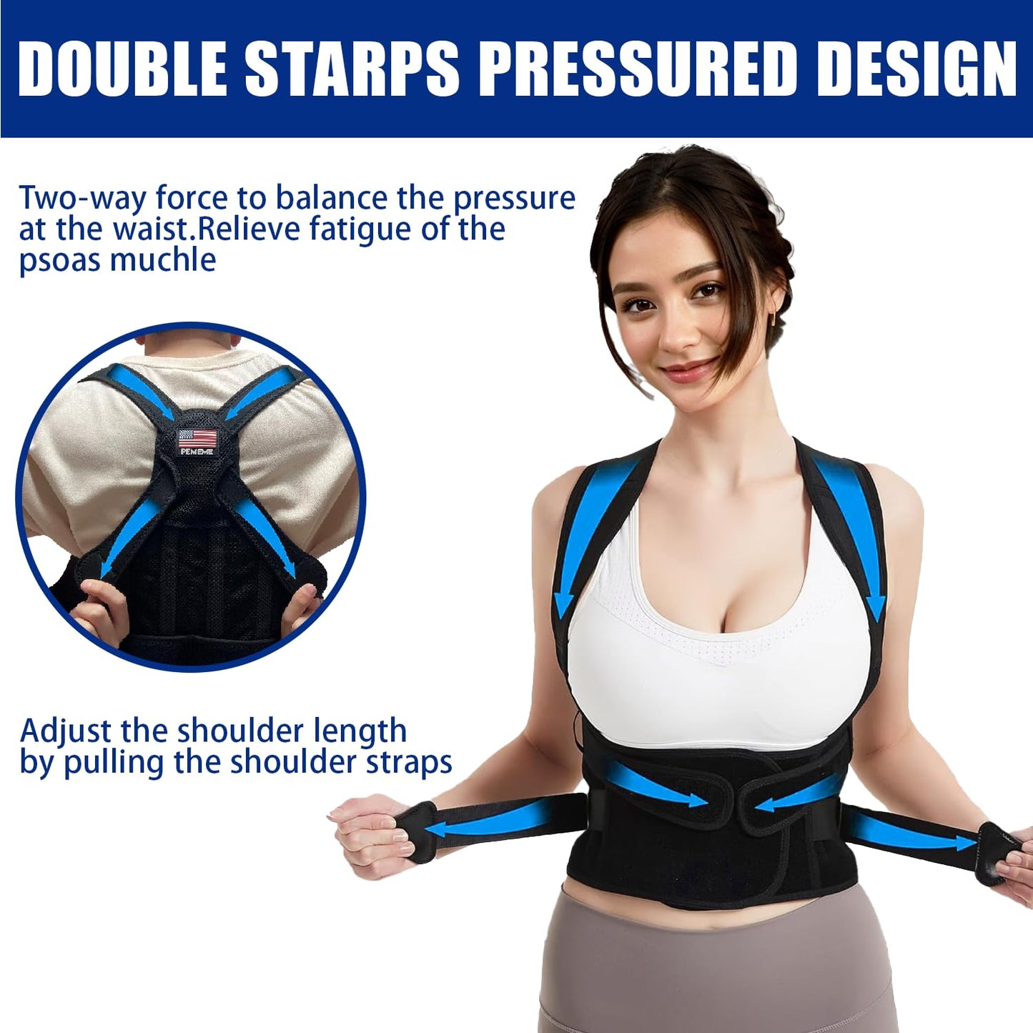 Skiennix Posture Corrector - Adjustable Back Brace for Pain Relief & Lumbar Support | Breathable Design (Black, Large)