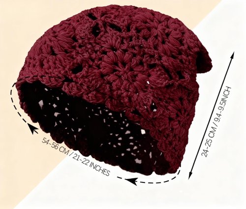 Hshsclth 100% Cotton Crochet Beanie Hat Handmade Knit Slouchy Floral Skull Hat Knitted Openwork Summer hat for Women (Dull Red)