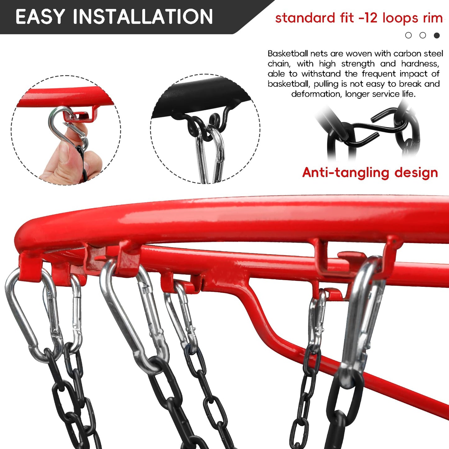 Black Basketball Net Heavy Duty Replacement, Chain Basketball net