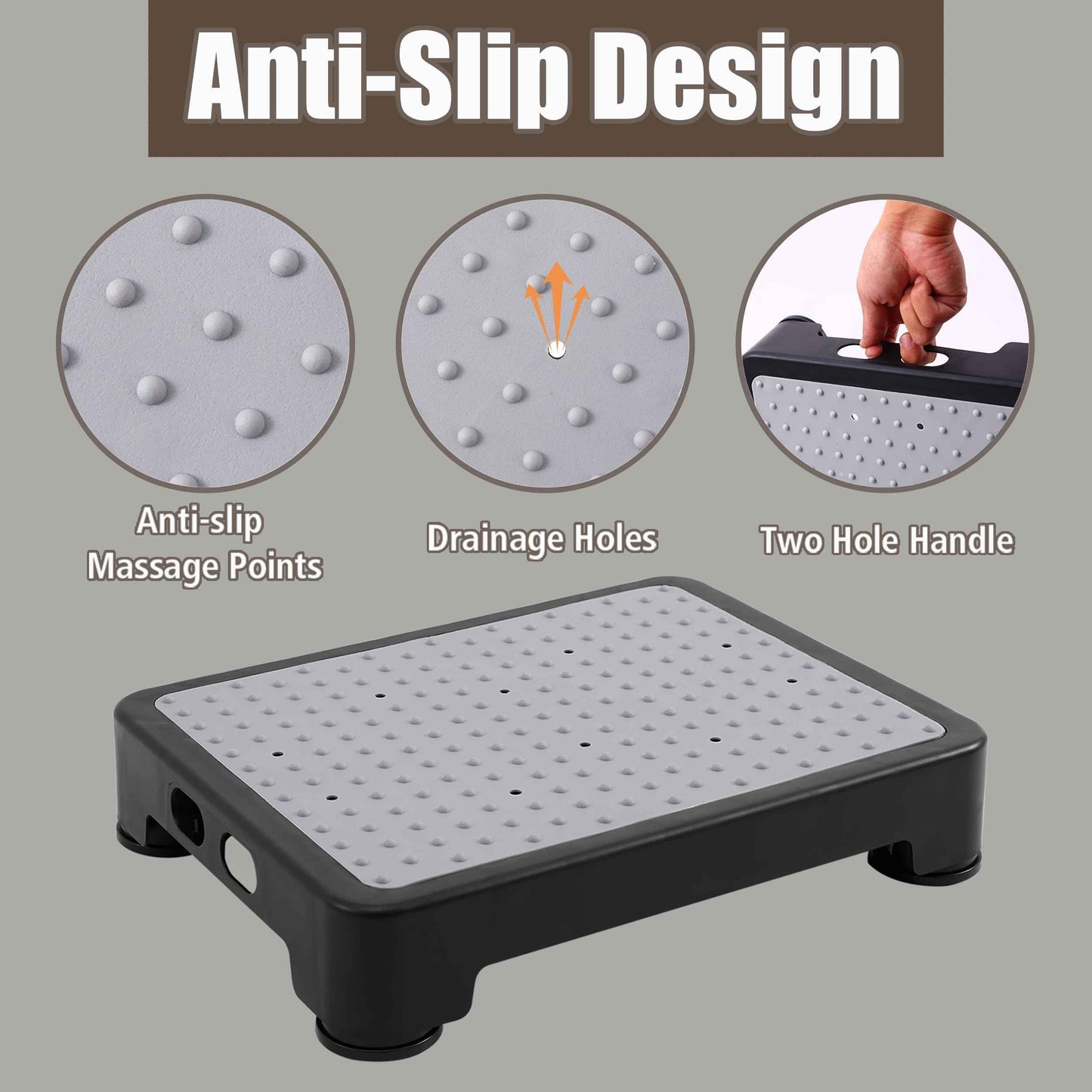 CHIKILLA Step Stool for Adults Kids and Seniors, Non-Slip Step Platform Indoor and Outdoor for Pregnant Woman, Portable Stair Assist for Kitchen Office Bedroom Car Bedside and Shower, Black-Gray 3.4In