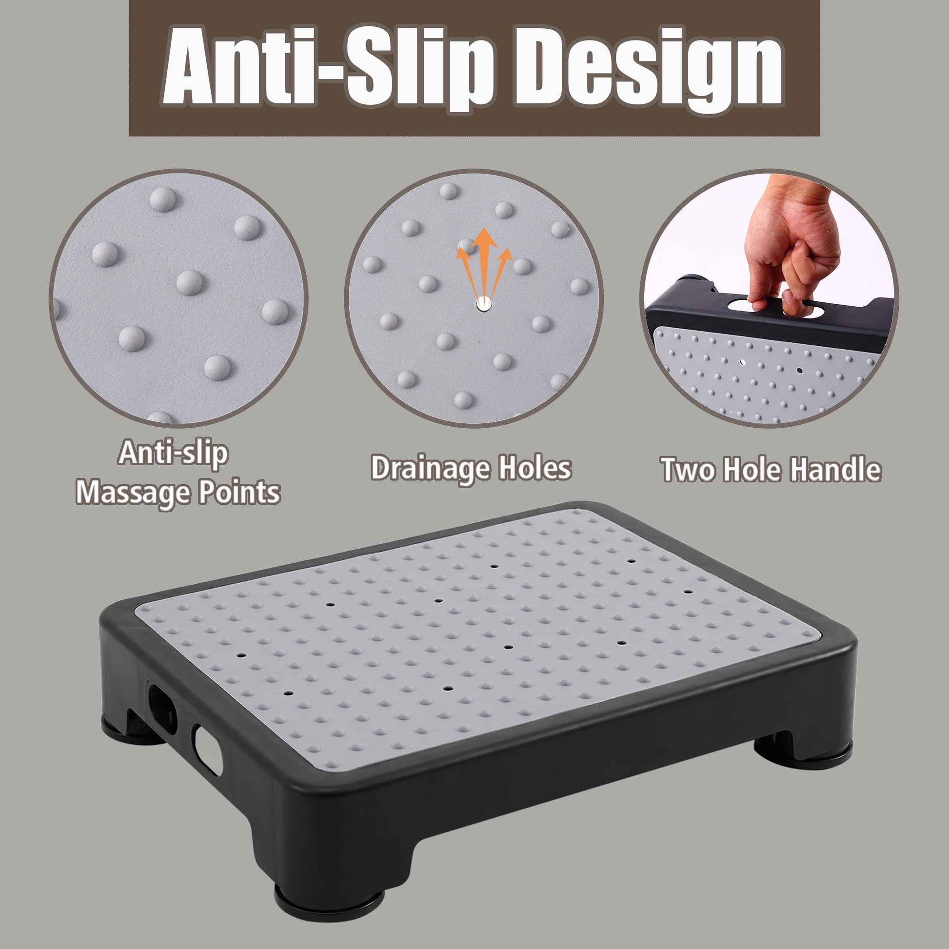 CHIKILLA Step Stool for Adults Kids and Seniors, Non-Slip Step Platform Indoor and Outdoor for Pregnant Woman, Portable Stair Assist for Kitchen Office Bedroom Car Bedside and Shower, Black-Gray 3.4In