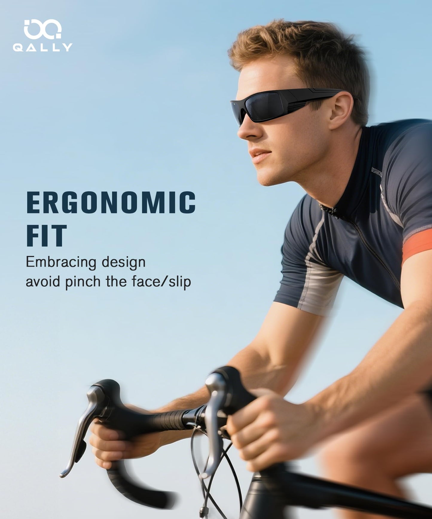 QALLY Sports Sunglasses-Men Polarized Mens-Sunglasses: Wrap Around Sun Glasses for Cycling Fishing with UV400 Protection