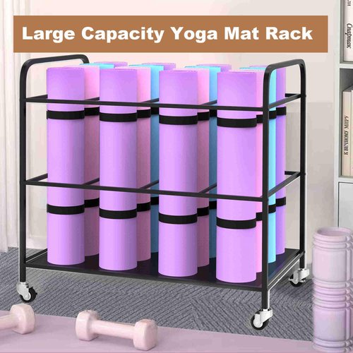 ElveBuka Yoga Mat Holder Organizer Yoga Mat Storage Rack Basket for Home Gym Exercise Workout Equipment Storage Shelf Cart (Black, 4-Slot)
