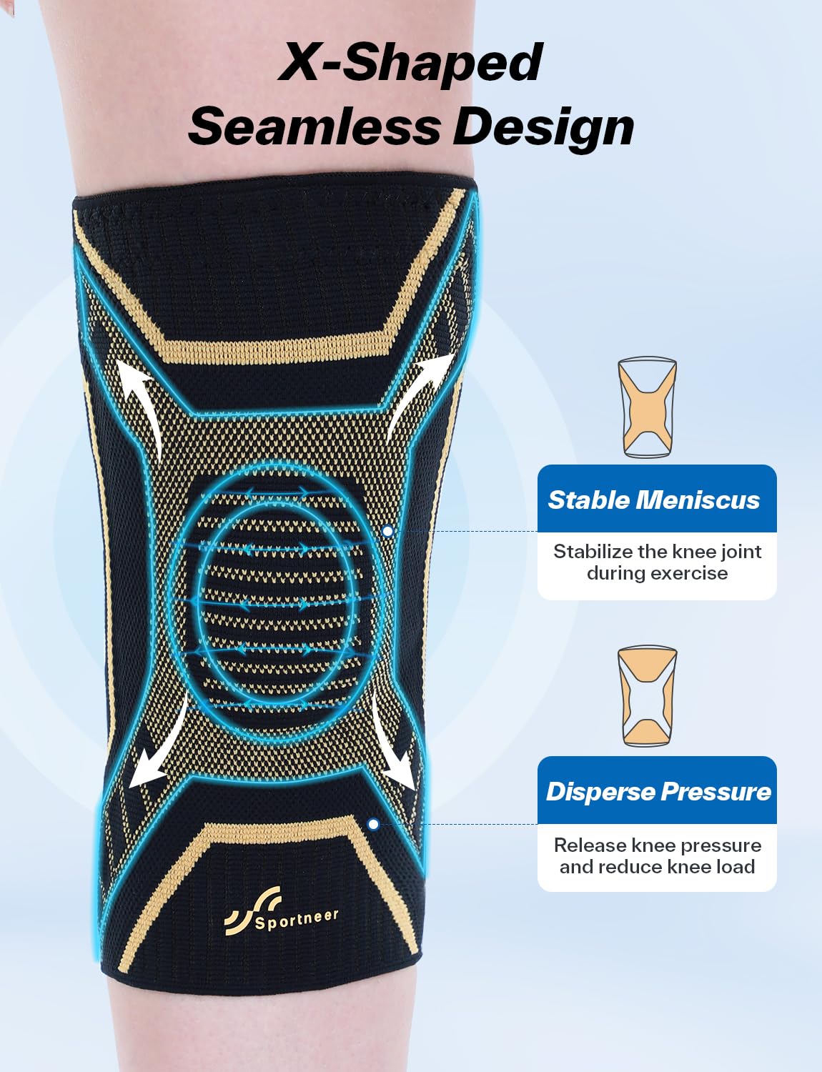 Knee Brace for Men Women Knee Compression Sleeve with Side Stabilizers