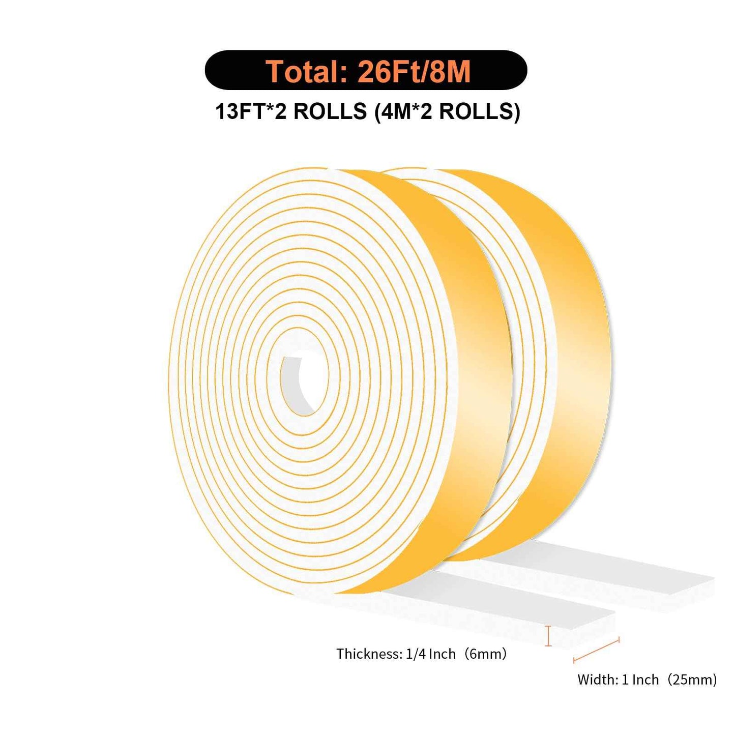 Weather Stripping,Weather Stripping for Door,Strong Adhesive, Lightproof, Soundproof Foam,Door Seal Strip for Door Frame,Window Frame(White,1 in x 1/4 in x 26Ft)