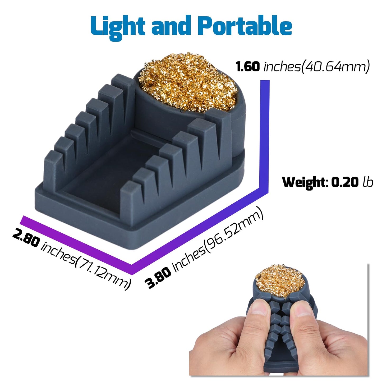 WEP S200 Gray Soldering Wire Holder, Heat Resistant Silicone Stand with Brass Wool Tip Cleaner and 6 V-shaped grooves, Helping Hands for Soldering