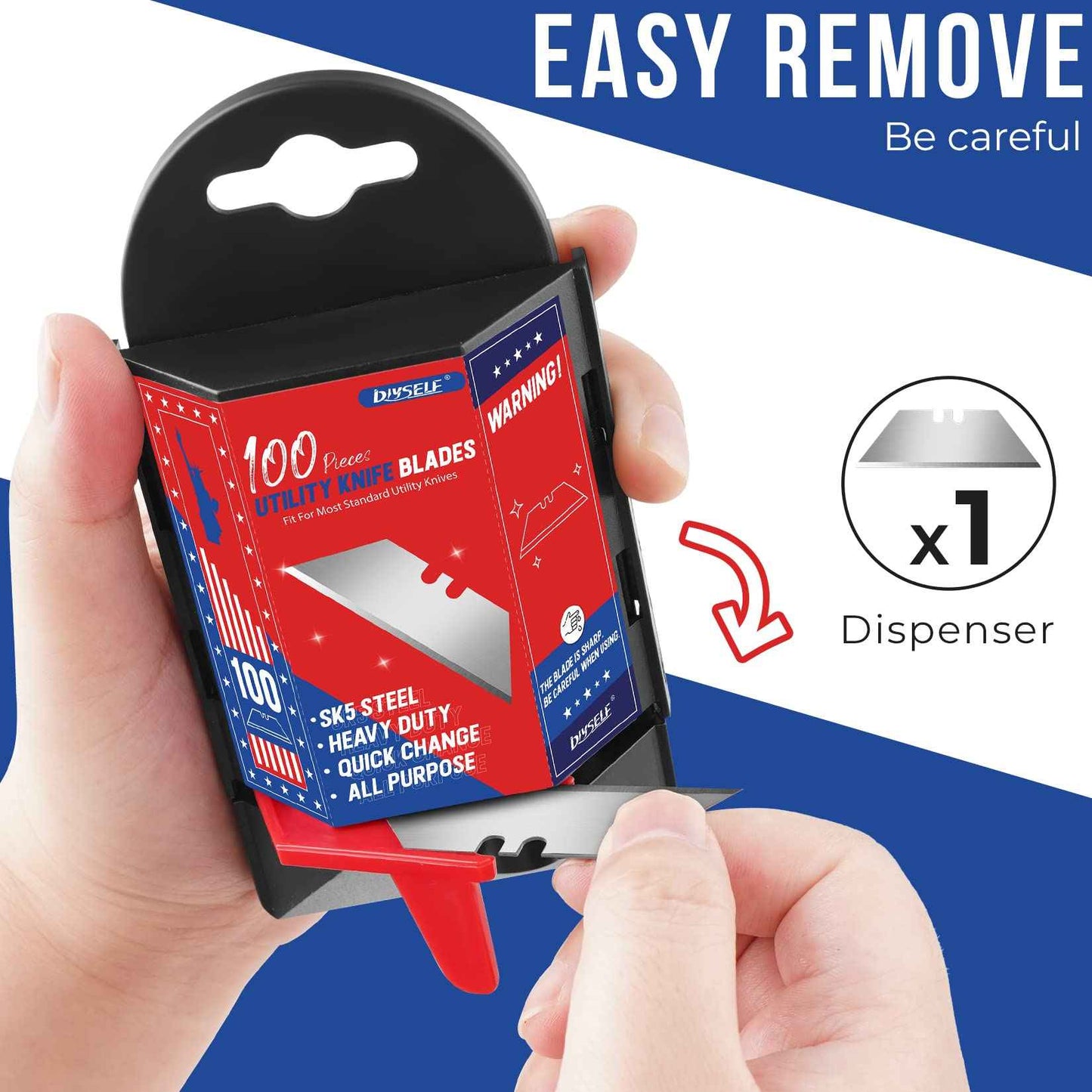 DIYSELF Utility Knife Blades - 200-Pack SK5 Steel Box Cutter Blades Refills with Dispenser