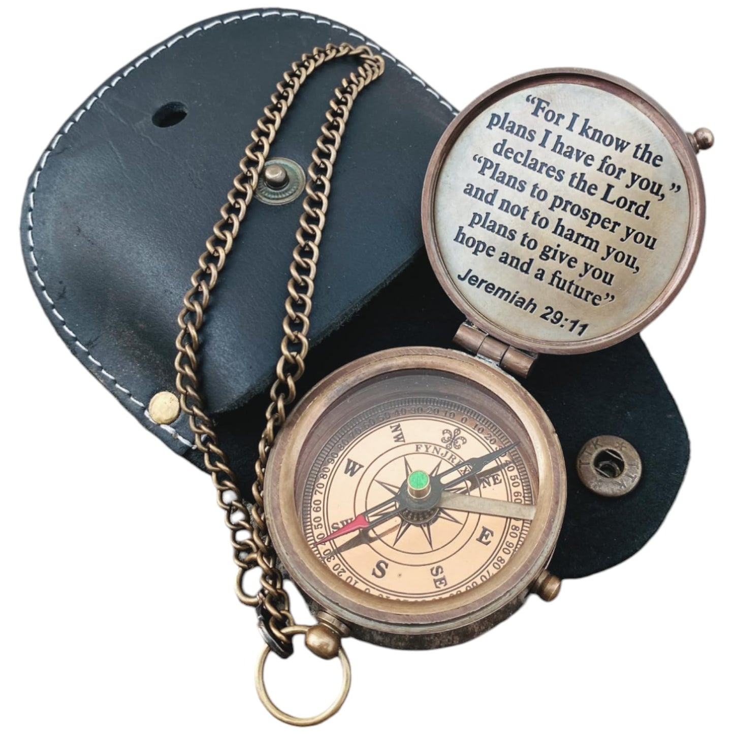 Bible Verse Compass, Christian Compass Religious Gift for Men, Confirmation Gift for Boys Teenage, Catholic Gifts- Baptism Gifts - for i Know Engraved Brass Compass with Leather Pouch