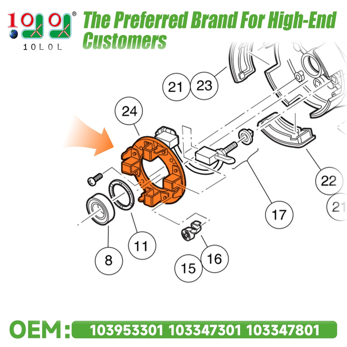10L0L Golf Cart Club Car Precedent Starter Generator Brush Repair Set Fits 2010-Up Gas Golf Cart, Replace OEM 103953301 103347301 103347801 103347901