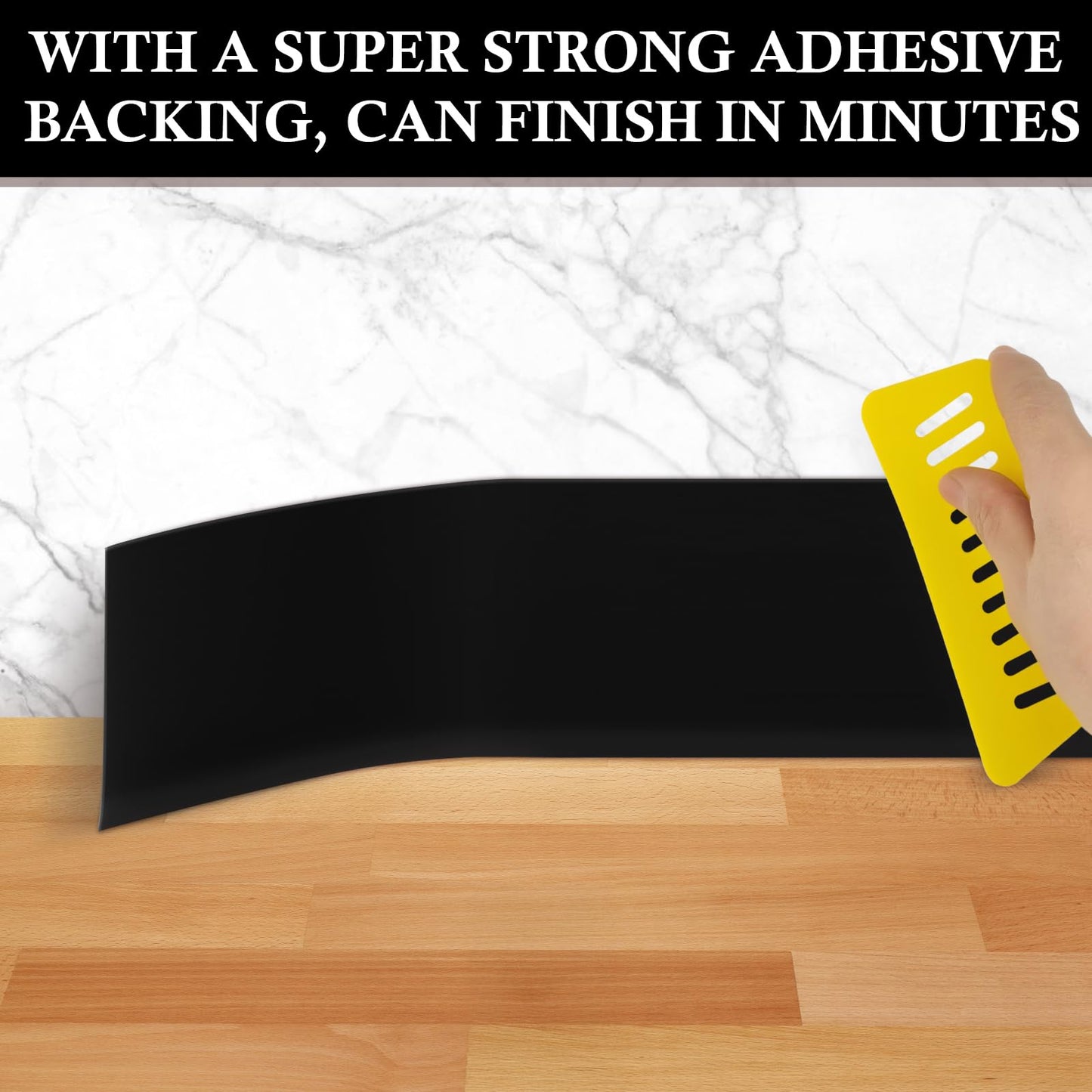 POPAKAN Flexible Baseboard Molding Trim 4" x 60 ft, Self-Adhesive Vinyl Wall Base Cove Base, Peel and Stick Rubber Wall Base Molding Trim - Black