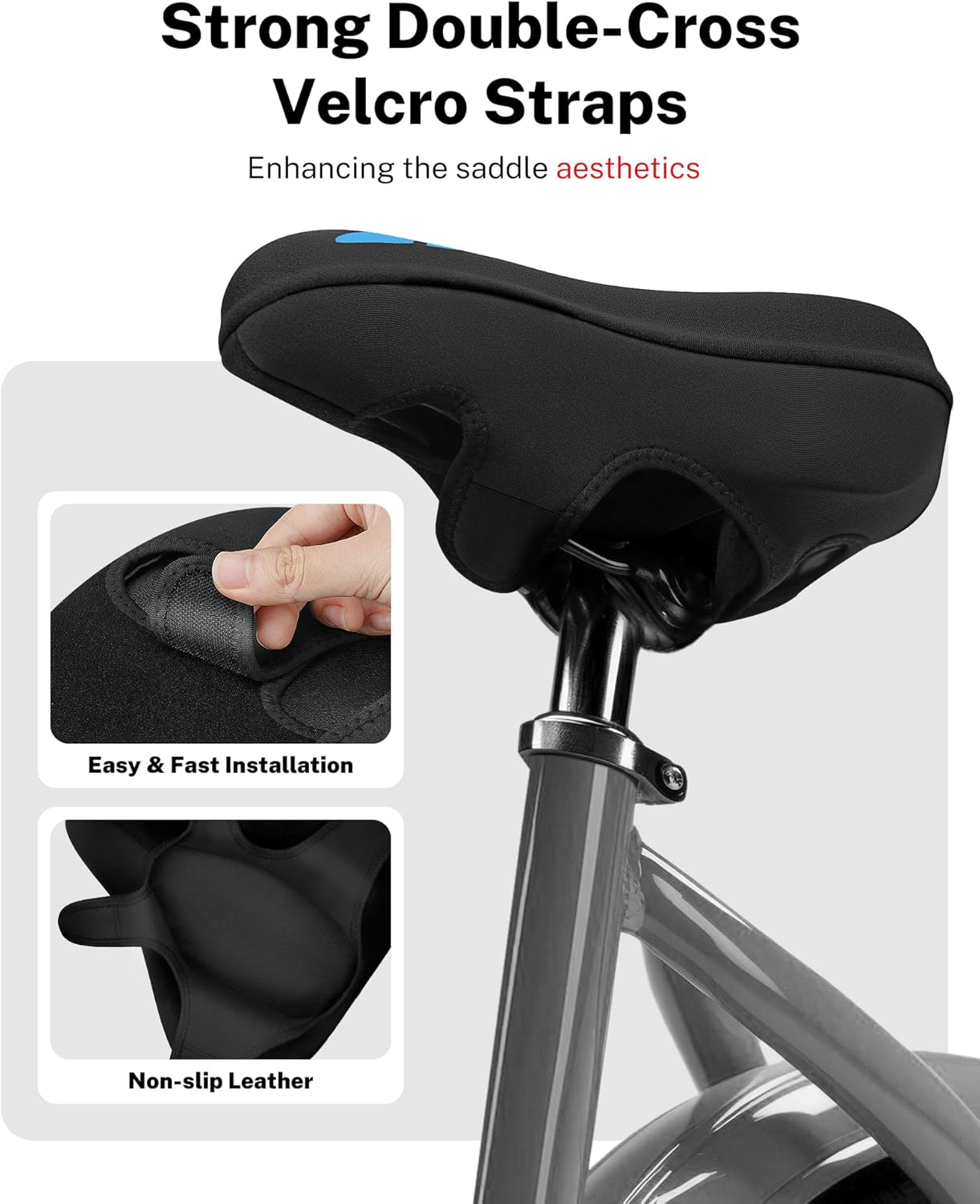 MEENCOOL Bike Seat Cushion - Gel Padded Cover for Ultimate Comfort | Adjustable Velcro Fit (11"x7")