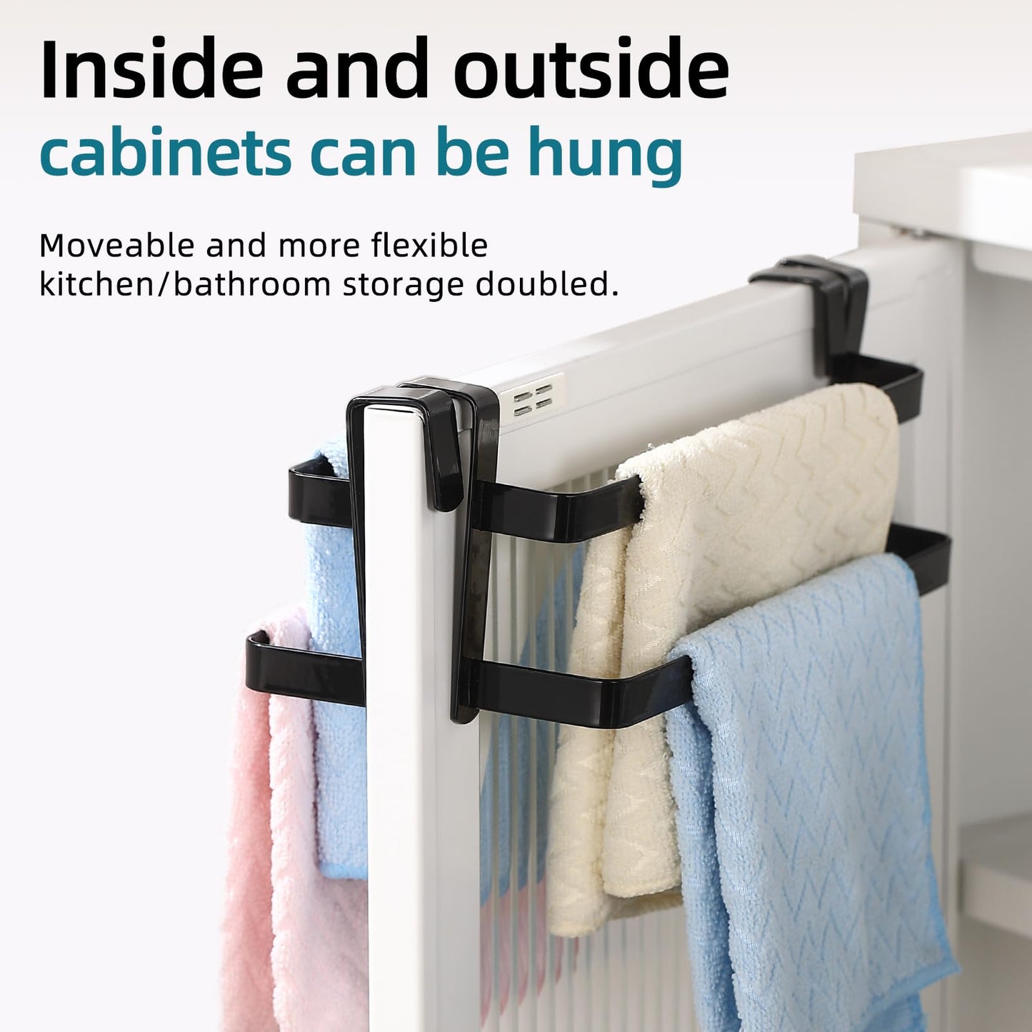 CHIKESI Double Layer Over Cabinet Towel Bar Holder, 2-Pack Stainless Steel Towel Bar for Hanging 2 Towels, Over The Door Towel Rack for Kitchen and Bathroom, Space-Saving Towel Hanger (Black)