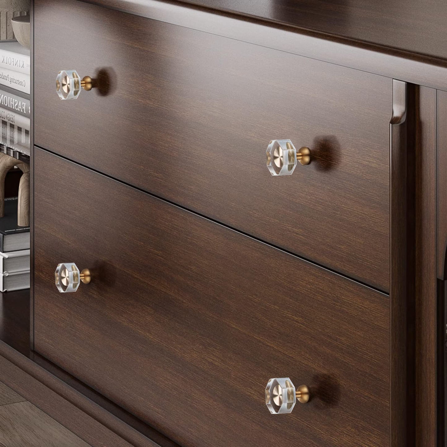 Guank 2-Pack 1-1/4-Inch Gold knob Dresser knobs White Cabinet Glass Crystal knobs Brass Drawer Polygonal Dresser Pulls, Drawer pulls