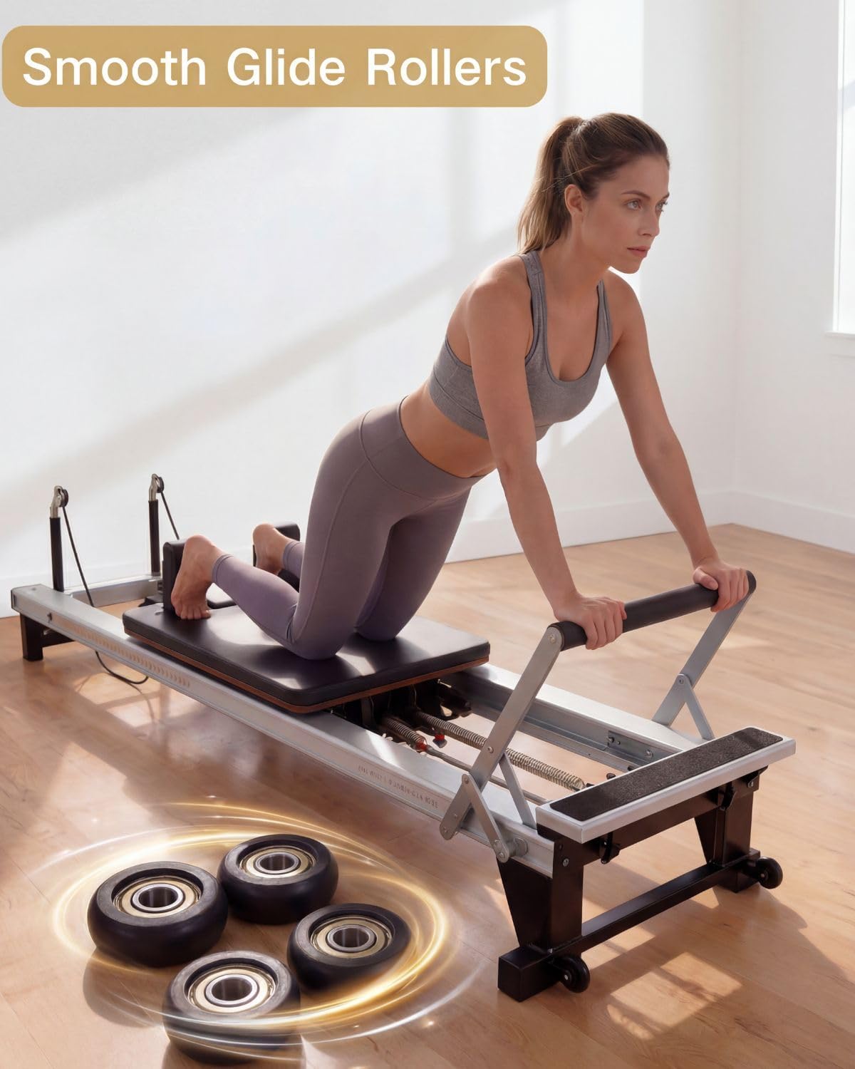 4Pcs Roller Wheel Kit Compatible with Aero Pilates Reformer, 1.26" Smooth Quiet Glide Wheels with Bearings, Full Kit with L-Wrench Adjustable Wrench & Gloves
