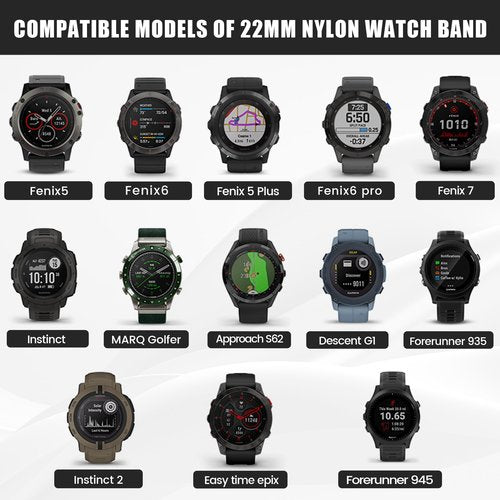 ANCOOL for Garmin Fenix 7/Fenix 6/Fenix 5 Band 22mm Quickfit Nylon Watch Bands Replacement for Fenix 7 Pro/Fenix 6 Pro/Fenix 5 Plus/Forerunner 935/945/955/Instinct 2(Black/Grey)
