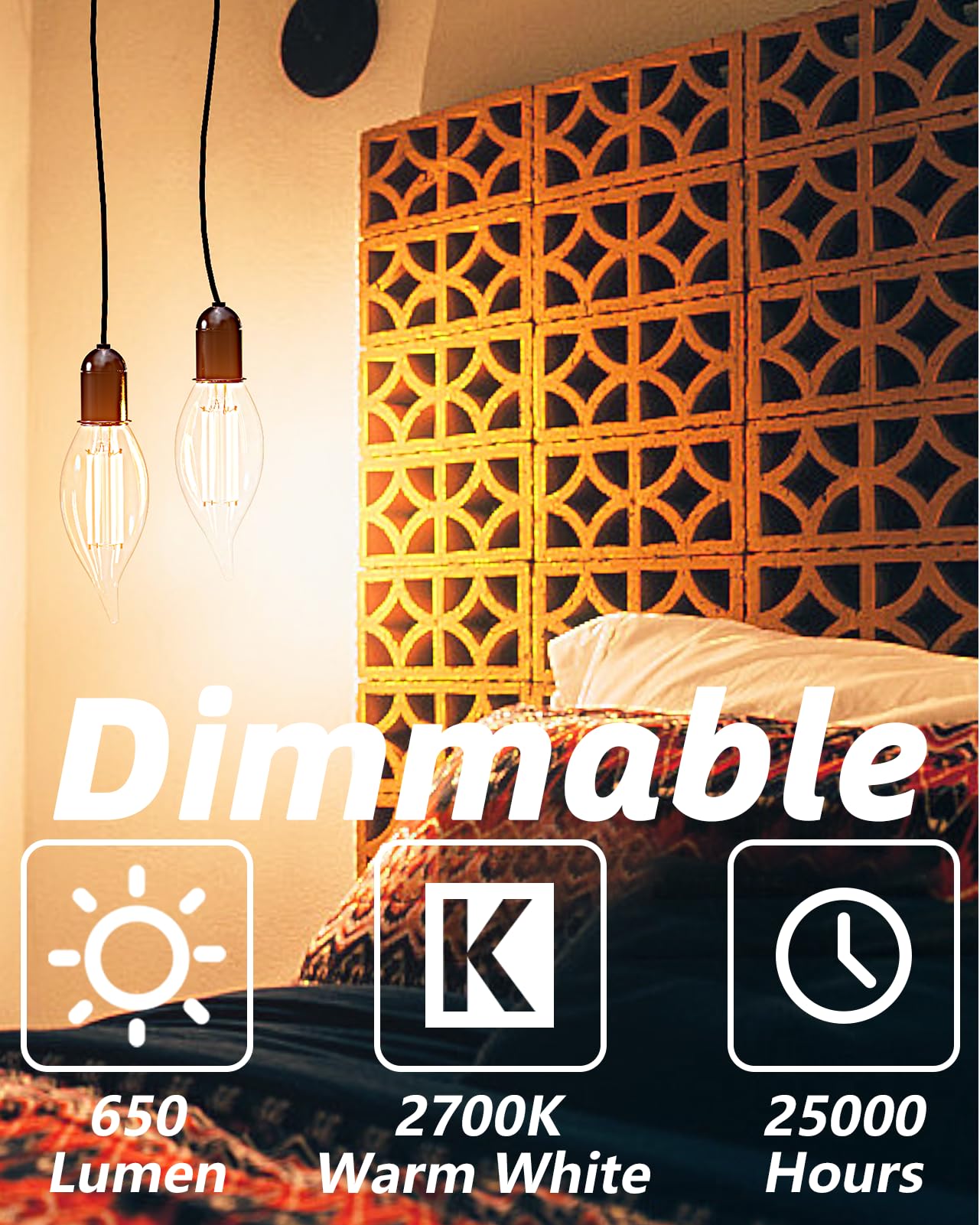 CYLYT E12 Chandelier Bulb 60 watt Equivalent, Dimmable LED Candelabra Light Bulbs 6W, 2700K Warm White 650 Lumen Lightbulbs, CA11, UL Listed, Pack of 6